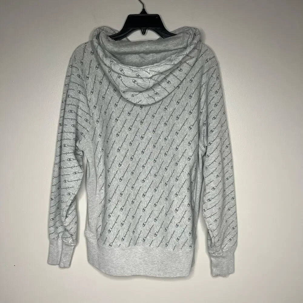 Champion Men's Reverse Weave‎ Pullover Hoodie All Over Print Size Medium Gray